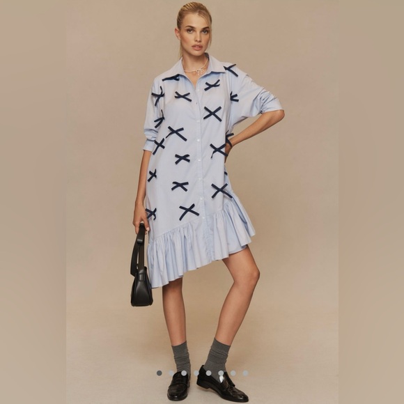 Anthropologie Maeve Long-Sleeve 3D Bow Asymmetrical Dress NWT - Picture 9 of 10